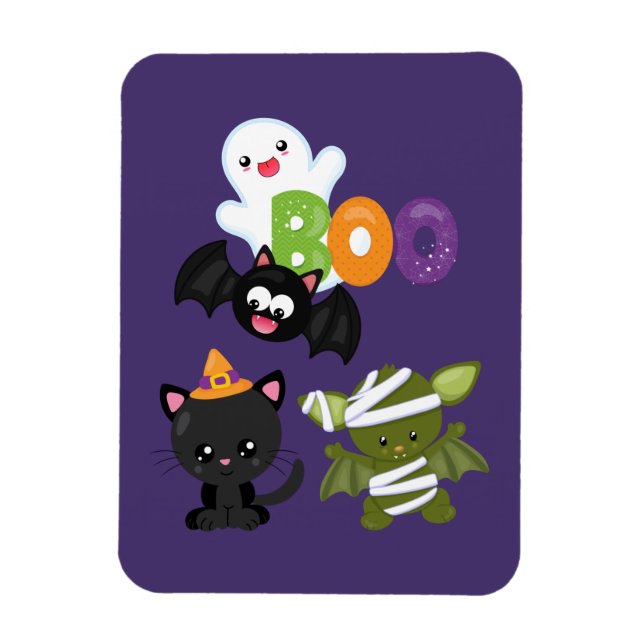 Magnet Flexible Chat de Cute Halloween, bat, mummy et ghost (Vertical)