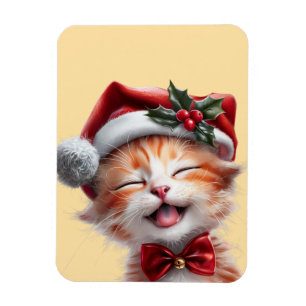 Magnet Flexible Chat de Noël mignon avec chapeau de Père Noël et C