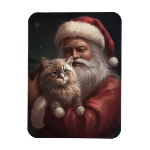 Magnet Flexible Chat de Sibérie avec Noël Festif du Père Noël