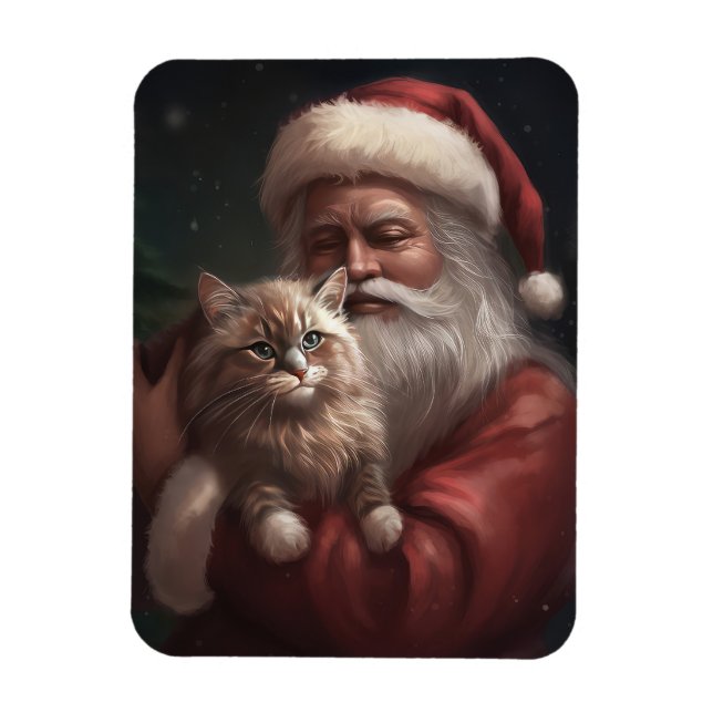 Magnet Flexible Chat de Sibérie avec Noël Festif du Père Noël (Vertical)