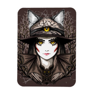 Magnet Flexible Chat de sorcière Halloween Déplaisant Portrait mig