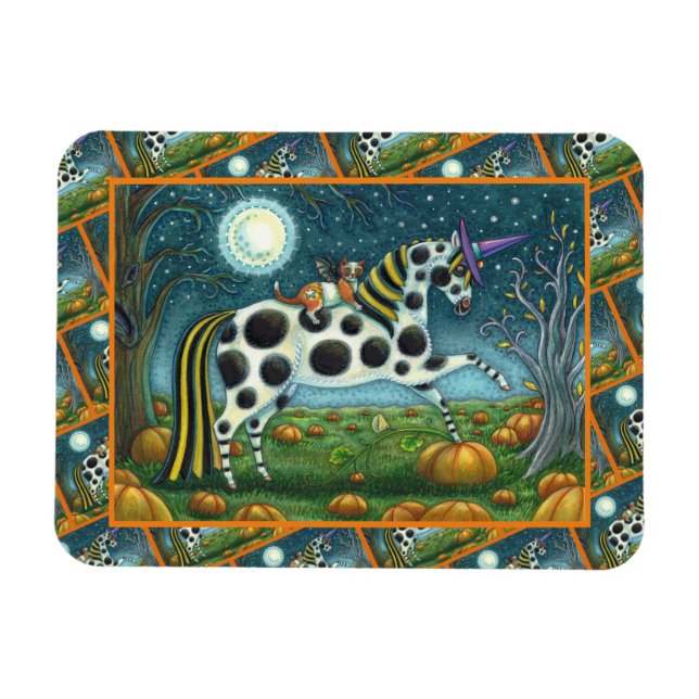 Magnet Flexible CHAT HALLOWEEN PONY ET BAT CHAT Imaginaire Cheval (Horizontal)