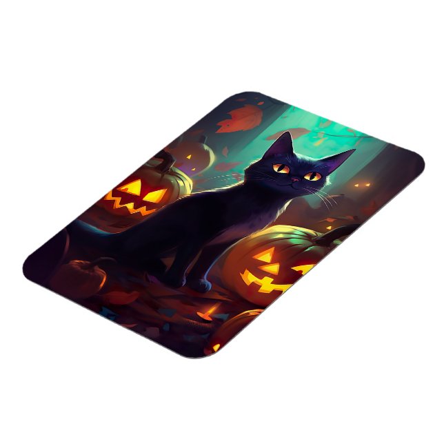 Magnet Flexible Chat Halloween Tuxedo Avec Peur Citrouille (Côté Gauche)