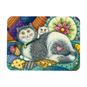 MAGNET FLEXIBLE CHAT MÈRE & CUISINE, QUILTS EN PATCHWORK, PINCUSHI