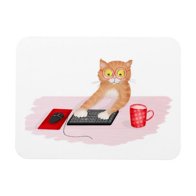 Magnet Flexible Chat mignon surfant sur Internet sur un aimant d'o (Horizontal)