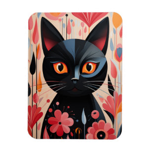 Magnet Flexible Chat Noir Adorable Avec Fleurs Roses