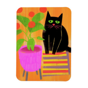 Magnet Flexible Chat Noir Adorable Avec Plantes