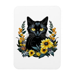 Magnet Flexible chat noir avec des fleurs