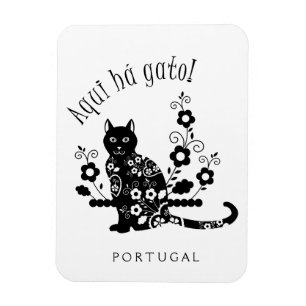 Magnet Flexible Chat noir avec fleurs et expression portugaise