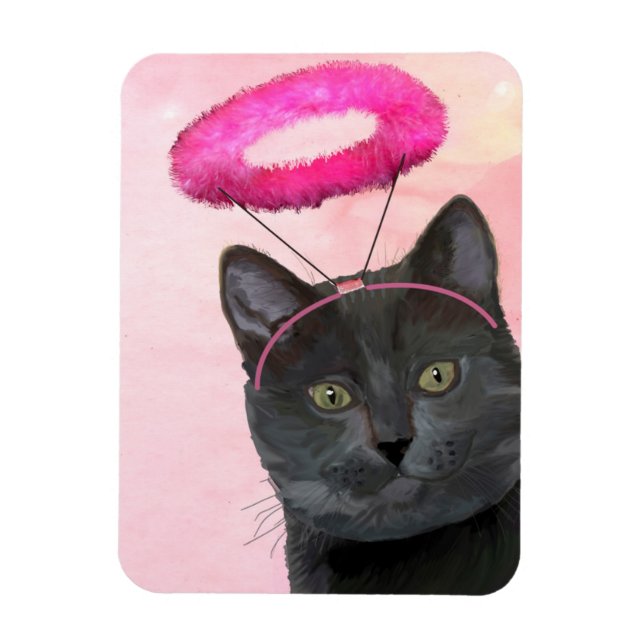 Magnet Flexible Chat Noir Avec Halo Angel Rose (Vertical)