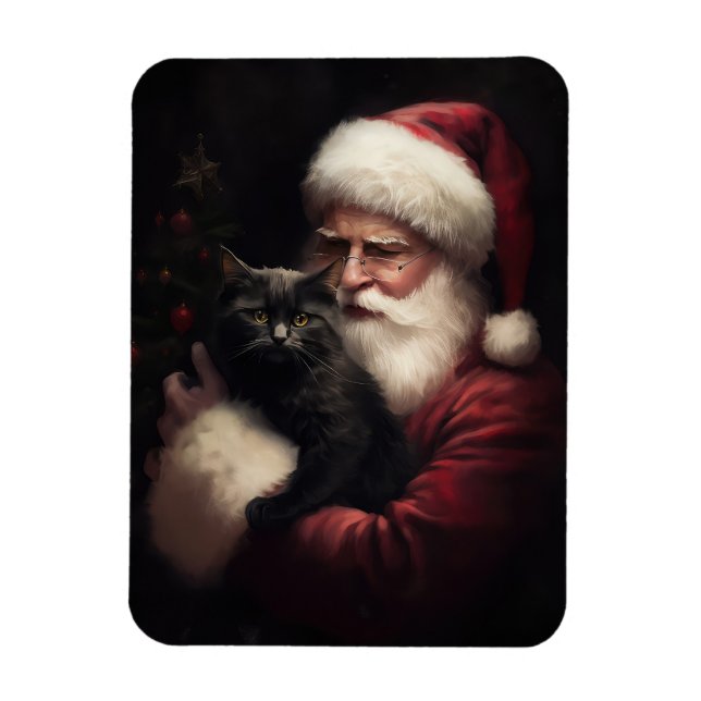 Magnet Flexible Chat noir avec Noël Festif du Père Noël (Vertical)