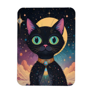 Magnet Flexible Chat noir cosmique futuriste atomique en clair de 