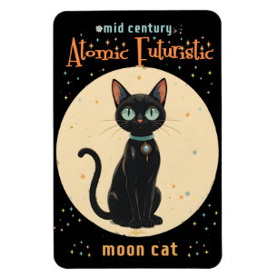 Magnet Flexible Chat noir futuriste atomique avec lune et texte