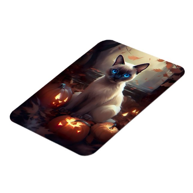 Magnet Flexible Chat Siamais Halloween Avec Peur Citrouille (Côté Gauche)
