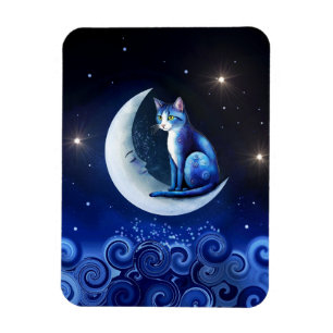 Magnet Flexible Chat sur Crescent Moon bleu Chat 773