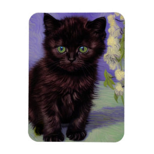 Magnet Flexible Chat Van Gogh avec fleurs blanches