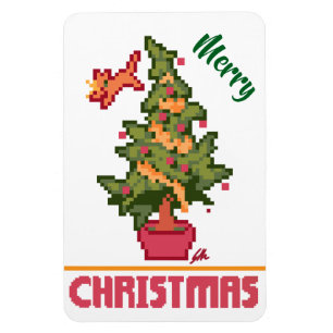 Magnet Flexible chat voleur, arbre, Pixel Art, Joyeux Noël 
