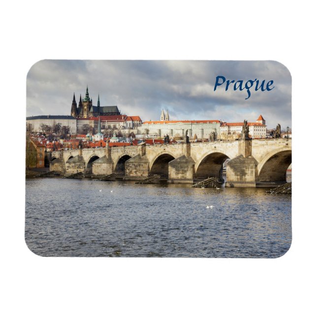 Magnet Flexible Château de Prague et pont Charles photo souvenir (Horizontal)