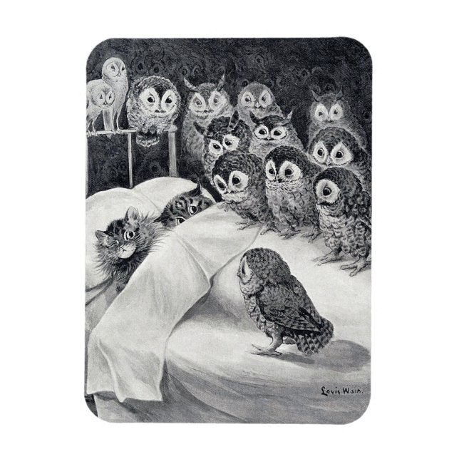 Magnet Flexible Chats Nightmare Owl Bird, Louis Wain (Vertical)