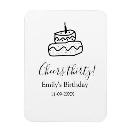 Magnet Flexible Cheers thirty birthday cake black scribble hand