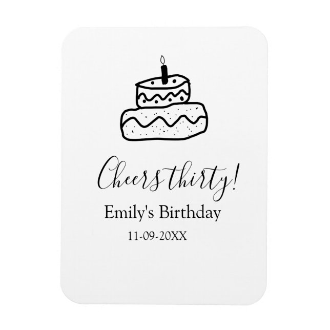 Magnet Flexible Cheers thirty birthday cake black scribble hand (Vertical)
