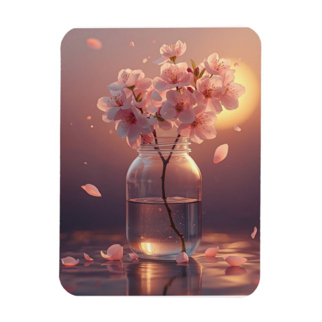 Magnet Flexible Cherry Blossom Postcard - Elegant Hand-Drawn Sakur (Vertical)