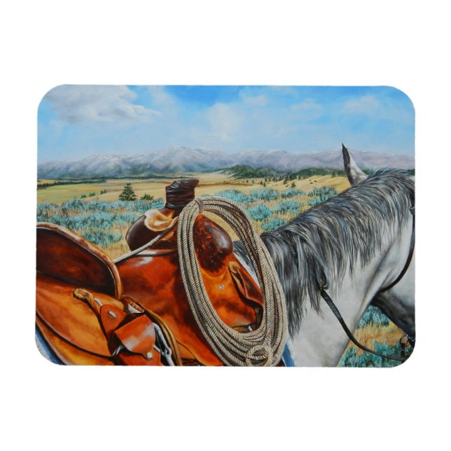 Magnet Flexible Cheval à sadel par Crazy Woman Mountains Montana (Horizontal)