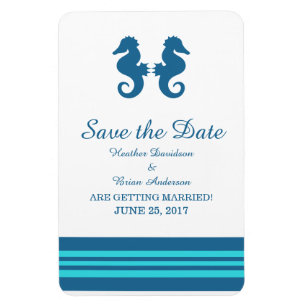 Magnet Flexible Cheval marin bleu turquoise Enregistrer la date