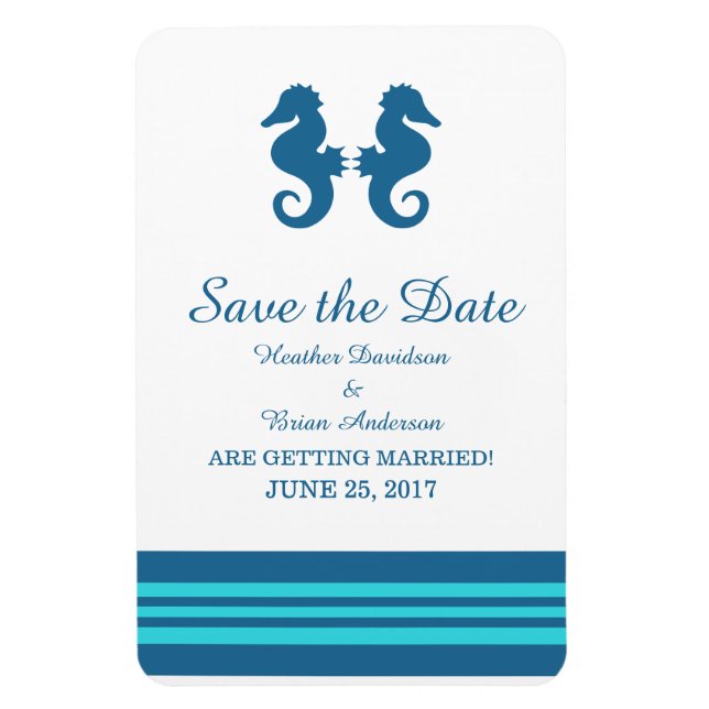 Magnet Flexible Cheval marin bleu turquoise Enregistrer la date (Vertical)