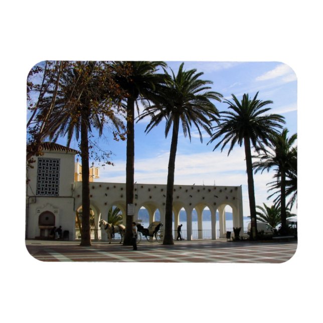 Magnet Flexible Cheval & Transport Sur La Promenade À Nerja, Espag (Horizontal)