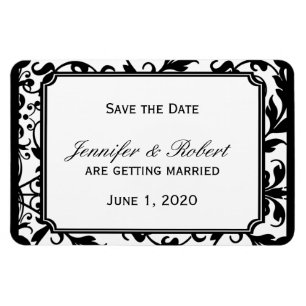 Magnet Flexible Chic Black and White Mariage damassé Enregistrer l