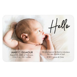Magnet Flexible Chic Hello Présentation de bébé avec nom photo