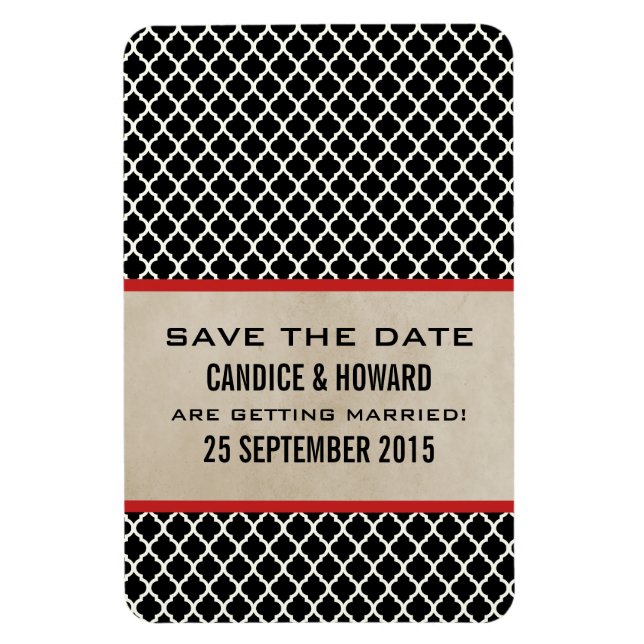 Magnet Flexible Chic Quatrefoil Enregistrer l'aimant de date, roug (Vertical)