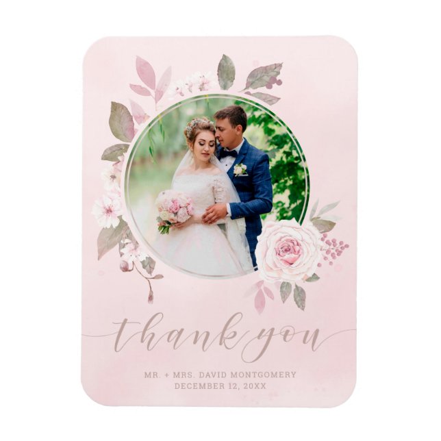 Magnet Flexible Chic rose rose Mariage photo Merci (Vertical)