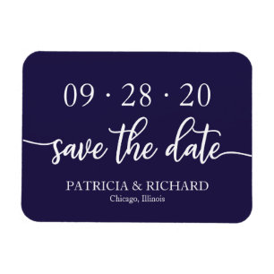 Magnet Flexible Chic Script Bleu Marine Mariage Enregistrer La Dat