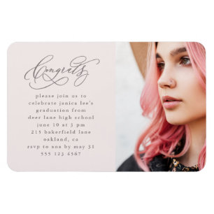 Magnet Flexible Chic Script One Photo Pink Graduation Party