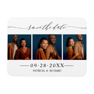 Magnet Flexible Chic Script Wedding Enregistrer La Date 3 Photo Co