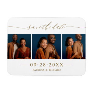 Magnet Flexible Chic Script Wedding Enregistrer La Date 3 Photo Co