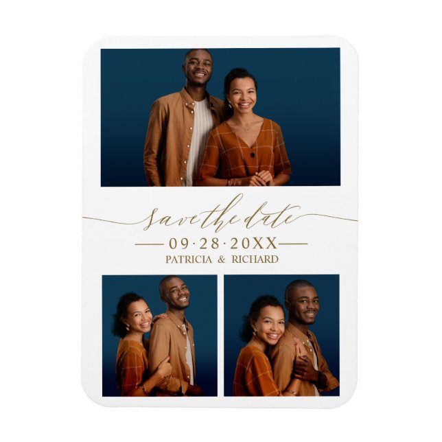 Magnet Flexible Chic Script Wedding Enregistrer La Date 3 Photo Co (Vertical)