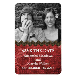 Magnet Flexible Chic Steampunk Photo Save the Date Magnet, Rouge