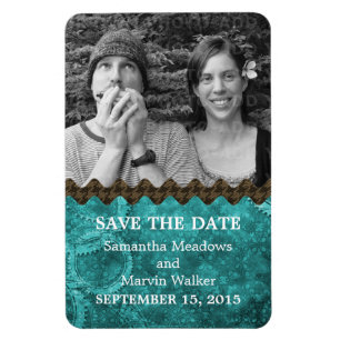 Magnet Flexible Chic Steampunk Photo Save the Date Magnet, Turquoi
