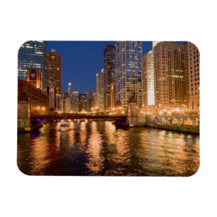 Magnet Flexible Chicago, Illinois, Skyline et Chicago River au 2