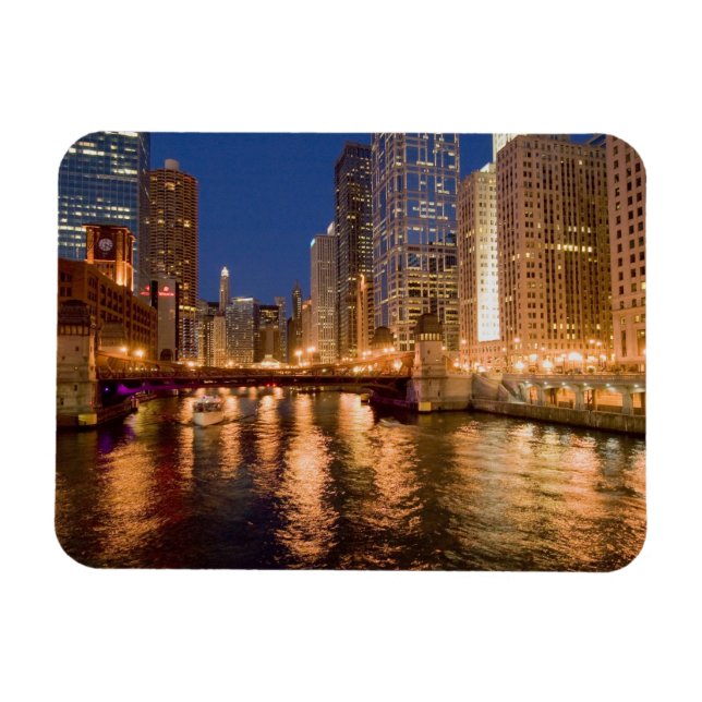 Magnet Flexible Chicago, Illinois, Skyline et Chicago River au 2 (Horizontal)