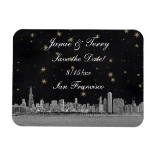 Magnet Flexible Chicago Skyline Black Gold Star Enregistrer la dat