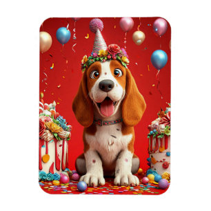 Magnet Flexible Chien Beagle Adorable Célébrant un Anniversaire