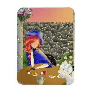 Magnet Flexible Chien mignon et dame dans un café au coucher du so
