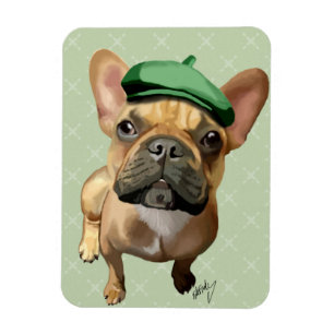 Magnet Flexible Chien-taureaux français Brown avec Casquette vert