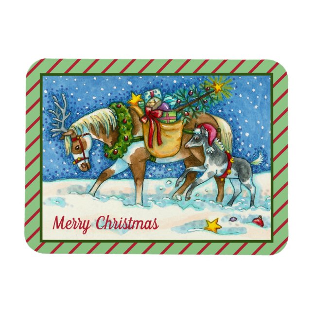 MAGNET FLEXIBLE CHINCOTEAGUE PONIES, VACANCES CHRISTMAS HORSE (Horizontal)