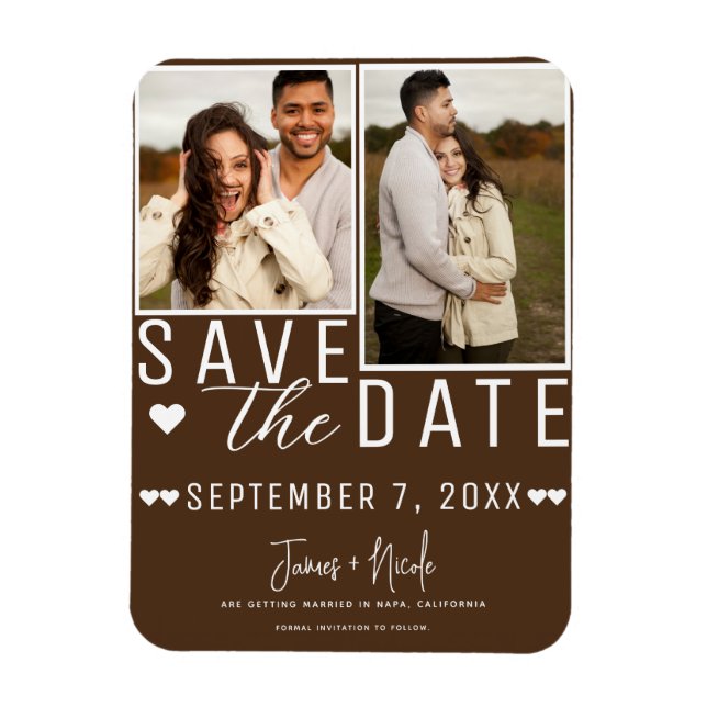 Magnet Flexible Chocolat Brown Enregistrer la date 2 Mariage photo (Vertical)