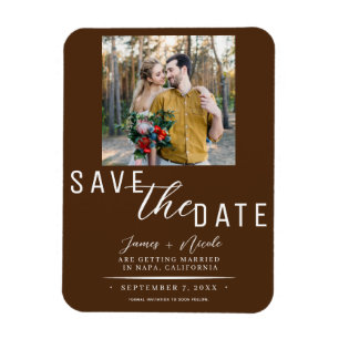 Magnet Flexible Chocolat Marron Enregistrer la Date Photo Mariage